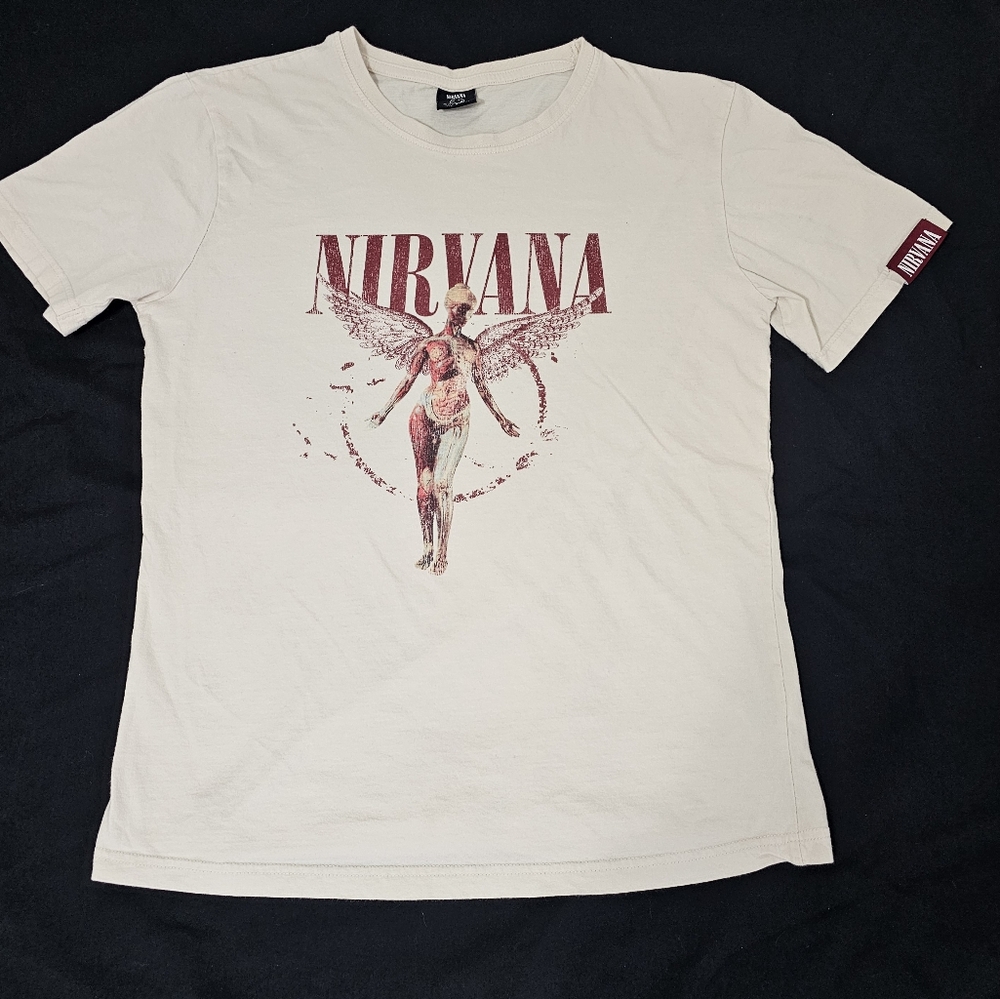 Nirvana in Utero Official Apparel T-Shirt Men's Small - Medium Cream and Red
